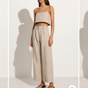 FAITHFULL THE BRAND NEW Ida Linen Wide Leg Pants Natural 6 M